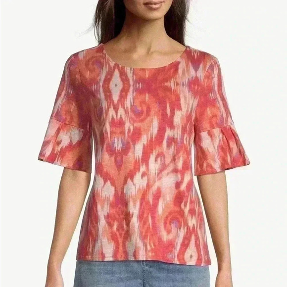 Chico’s | Ikat Flutter-Sleeve Top - Picture 1 of 7